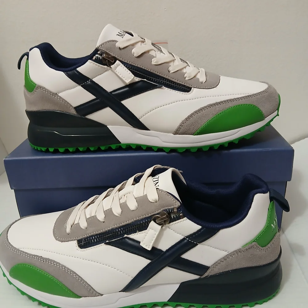 Men's White, Gray, and Green Sneakers - Picture 9 of 12